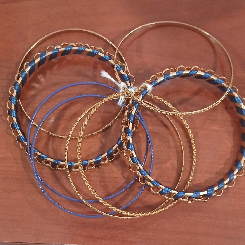 Gold and Blue Mixed Bangle Bracelet Set - Women Jewelry
